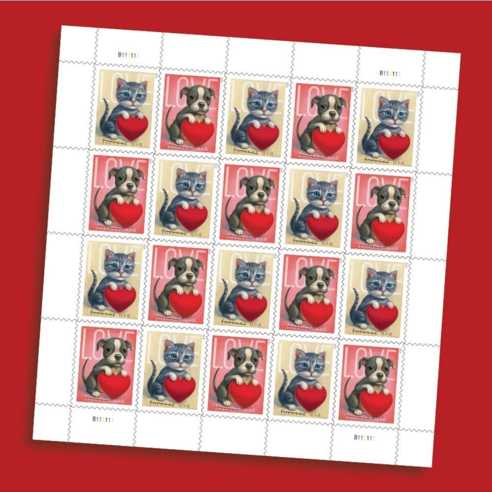 100 Forever 2023 Love Stamps Kitten Puppy First‎ Class USPS Postage Mail Dog Cat